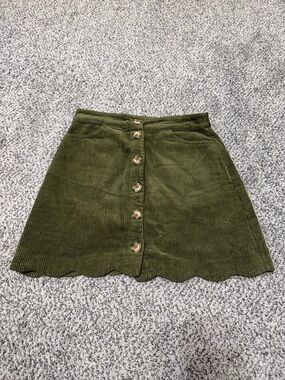 Francesca's Collections Olive Button-Front Corduroy Mini Skirt